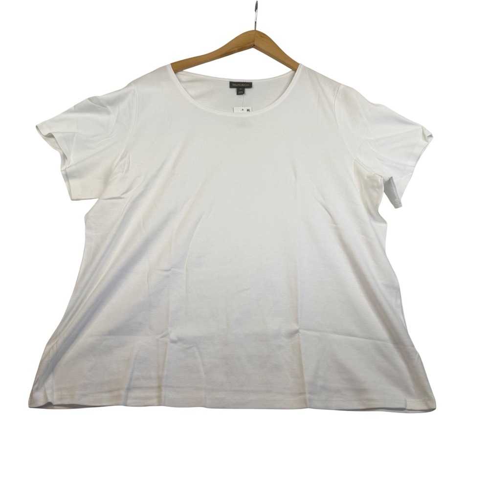 Style & Co Womens Plus Size 3X White Cotton Short Sleeve Scoop Neck T-Shirt